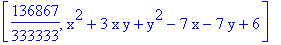 [136867/333333, x^2+3*x*y+y^2-7*x-7*y+6]